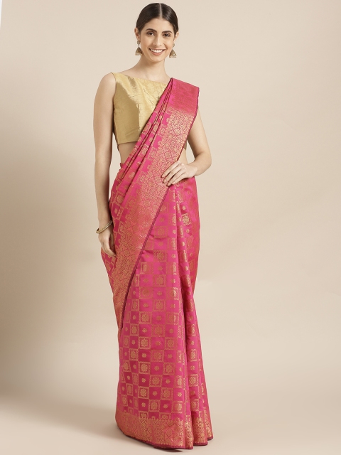 

Blissta Pink & Gold-Toned Silk Blend Woven Design Kanjeevaram Saree