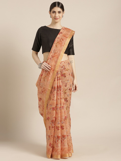 

Mitera Peach-Coloured Printed Cotton Blend Saree