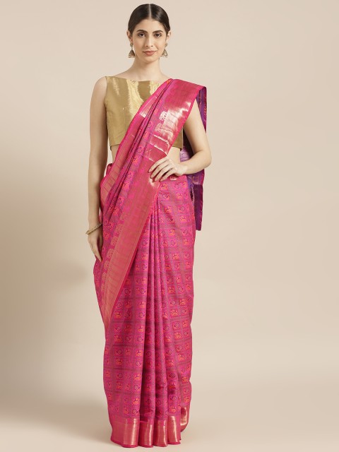 

Mitera Pink Silk Blend Woven Design Patola Saree
