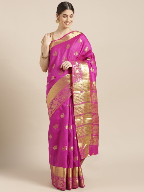 

Blissta Pink Silk Cotton Woven Design Kanjeevaram Saree