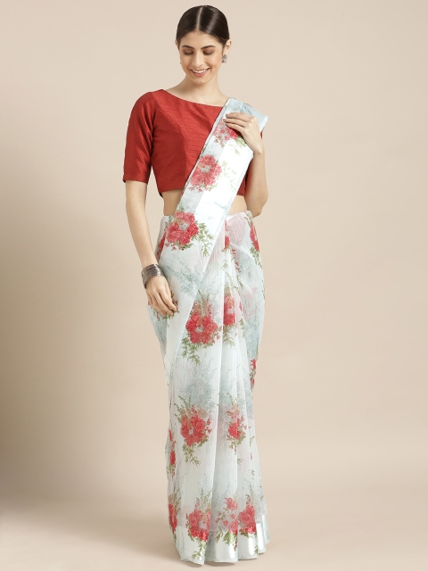 

Blissta Blue & Pink Linen Blend Digital Printed Saree