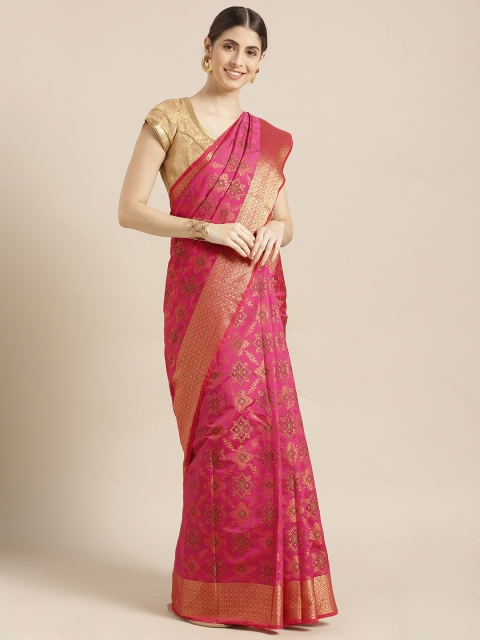 

Blissta Pink Silk Blend Woven Design Kanjeevaram Saree