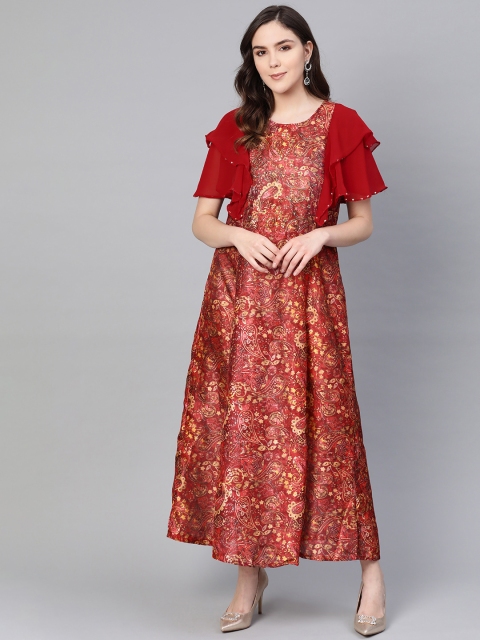 

Shree Women Maroon & Yellow Printed Maxi Dress