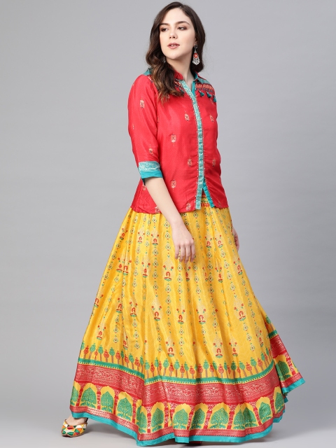 

Shree Women Red & Yellow Printed Top with Skirt