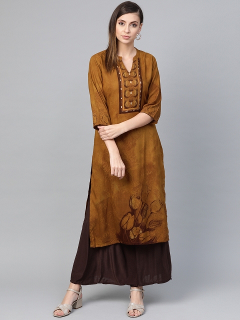 

Shree Women Brown Printed Straight Kurta