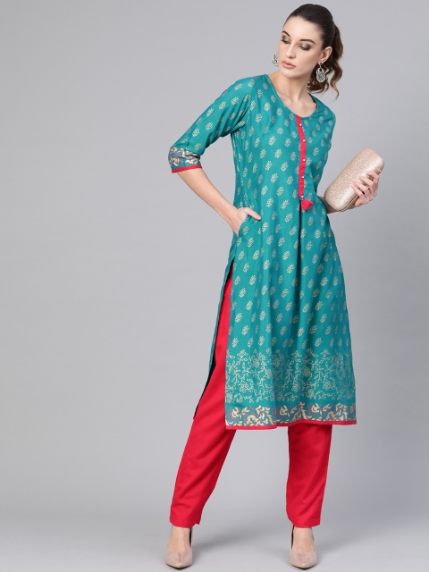 

Shree Women Blue & Pink Printed Kurta with Trousers
