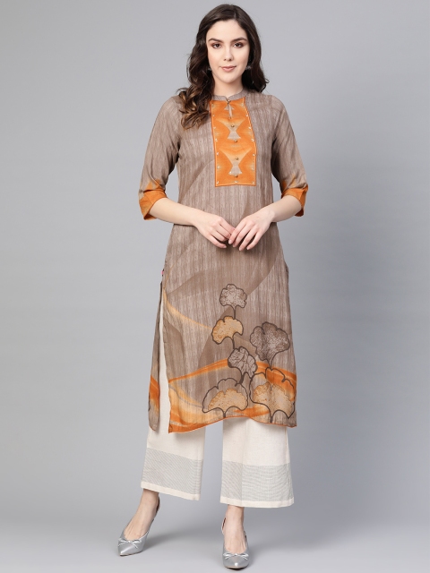 

Shree Women Taupe & Rust Orange Printed Straight Kurta