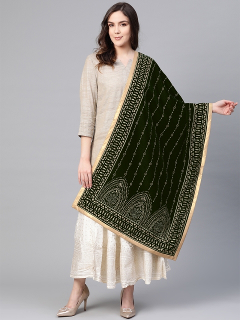 

Shree Green & Golden Printed Velvet Dupatta