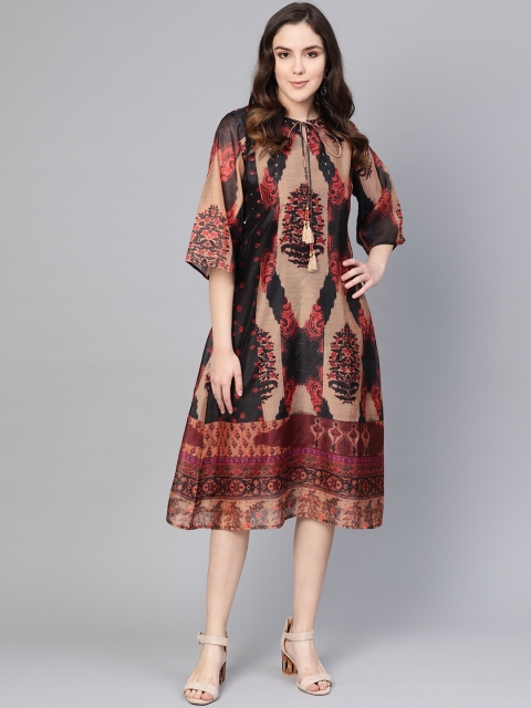 

Shree Women Black & Beige Printed A-Line Dress