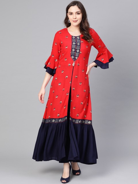 

Shree Women Red & Navy Blue Printed Kurta with Trousers