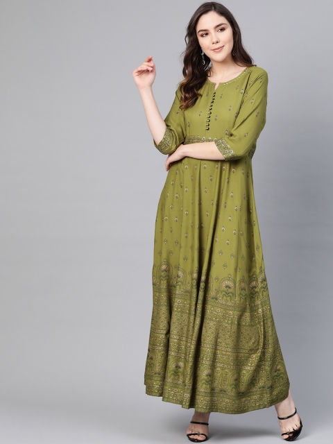 

Shree Women Green Floral Printed Maxi Dress