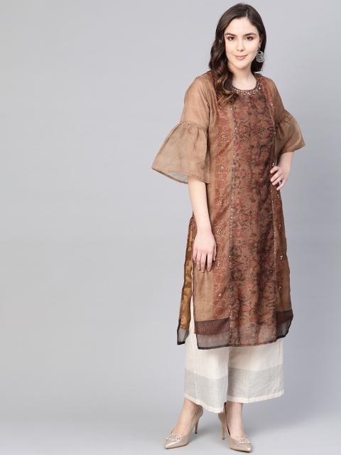 

Shree Women Brown Printed Straight Kurta