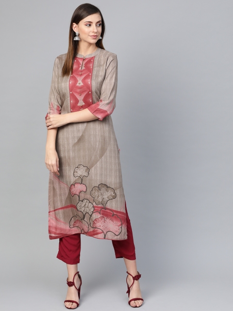 

Shree Women Grey & Pink Printed Straight Kurta