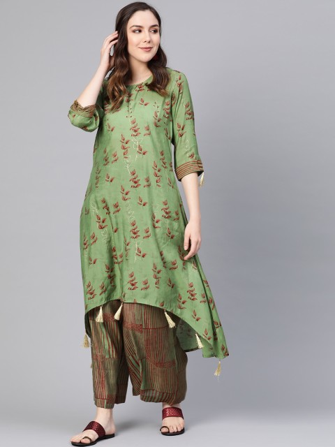 

Shree Women Green & Maroon Printed Kurta with Palazzos