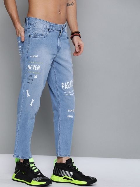 

Kook N Keech Men Blue Carrot Fit Mid-Rise Clean Look Cropped Printed Jeans