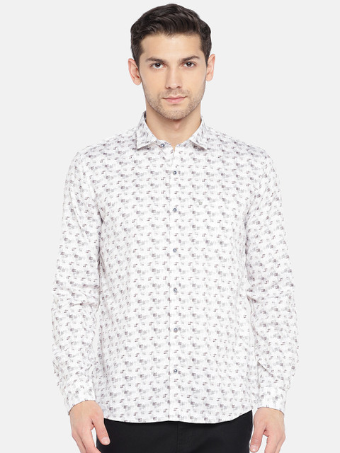 

Turtle Men White & Maroon Slim Fit Printed Casual Shirt