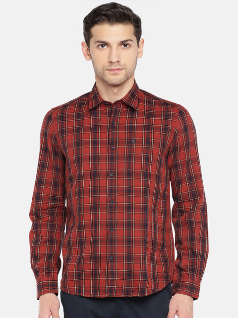 

Turtle Men Red & Navy Blue Slim Fit Checked Casual Shirt