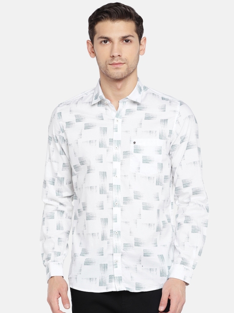 

Turtle Men White & Grey Slim Fit Printed Casual Shirt