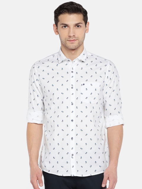 

Turtle Men White & Blue Slim Fit Printed Casual Shirt