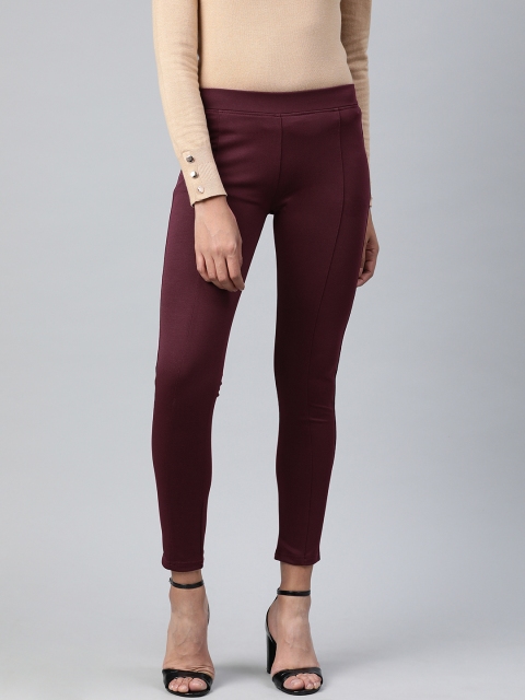 

ANAISA Women Maroon Slim Fit Solid Treggings