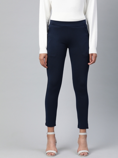 

ANAISA Women Navy Blue Slim Fit Solid Treggings