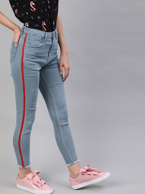 

Kook N Keech Women Blue Slim Fit Clean Look Stretchable Printed Jeans With Side Stripes