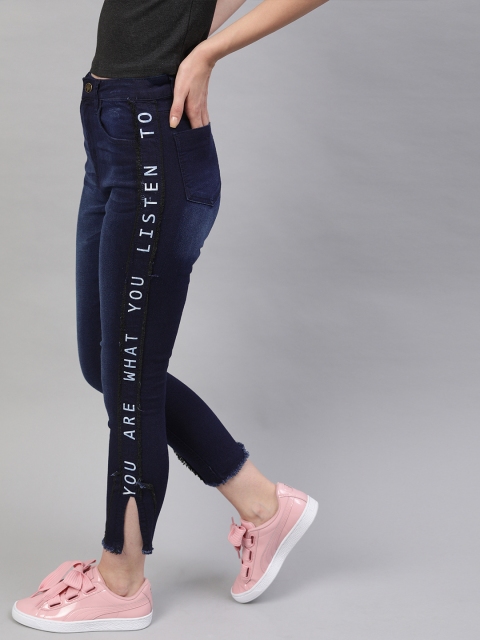 

Kook N Keech Women Blue Super Skinny Fit Clean Look Stretchable Cropped Printed Jeans
