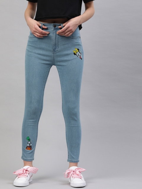 

Kook N Keech Women Blue Super Skinny Mid-Rise Clean Look Stretchable Cropped Printed Jeans
