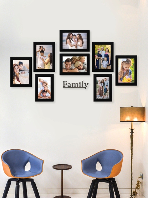 

RANDOM Set of 8 Black Solid Individual Wall Photo Frames With Plaque