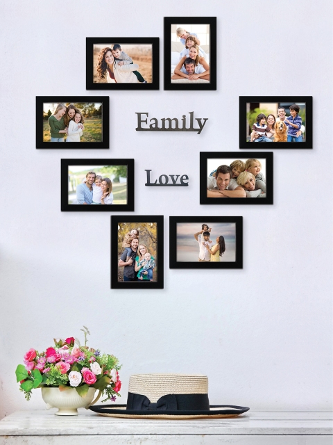 

RANDOM Set of 8 Black Solid Individual Wall Photo Frames With Plaques