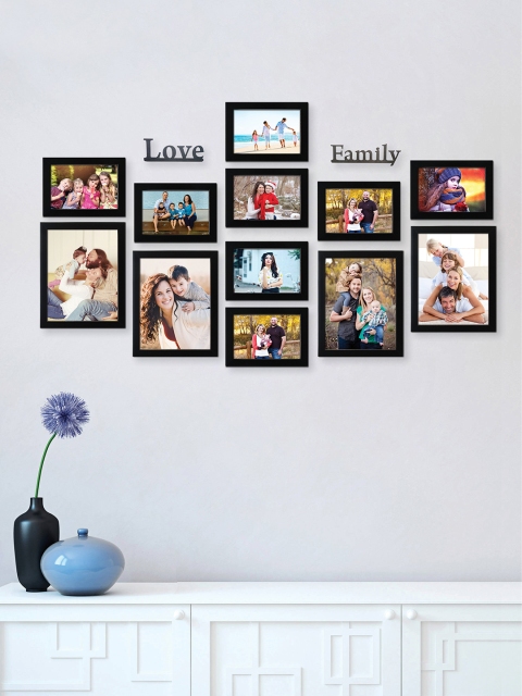 

RANDOM Unisex Set of 12 Black Solid Photo Frames With 2 Love & Family Plaques