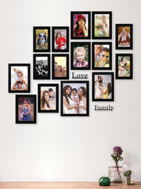 

RANDOM Set of 15 Black Solid Individual Photo Frames With Plaques