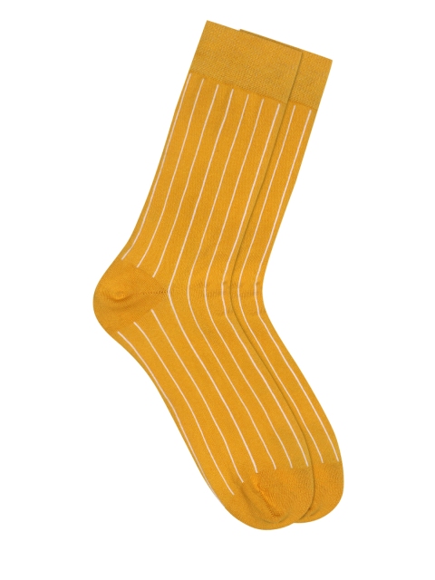 

Soxytoes Men Mustard Yellow Striped Pure Cotton Calf-Length Socks