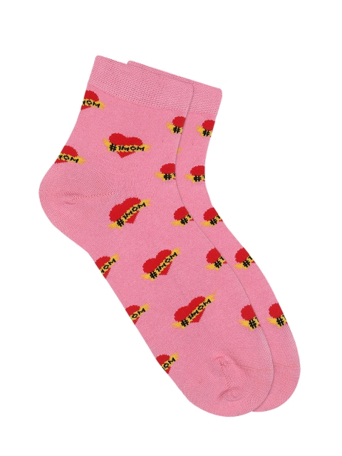 

Soxytoes Best Mom Women Pink & Red Patterned Ankle-Length Casual Socks