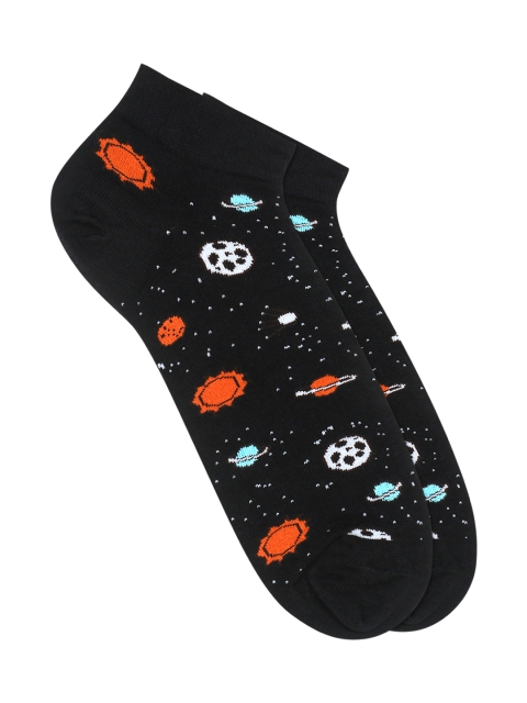 

Soxytoes Spaceman Unisex Black & Orange Patterned Ankle-Length Casual Socks