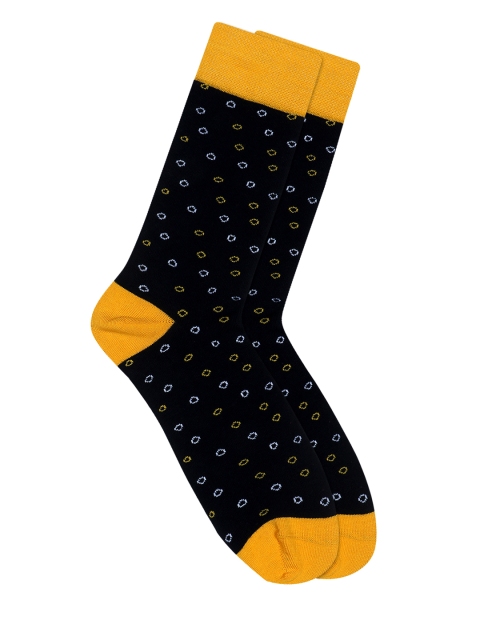 

Soxytoes Navy Boys Men Navy Blue & Mustard Yellow Patterned Calf-Length Formal Socks