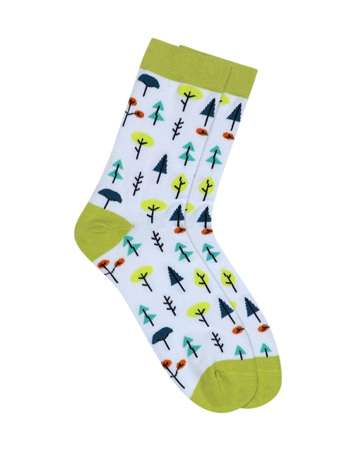 

Soxytoes Eco Warrior Men White & Green Patterned Calf-Length Formal Socks