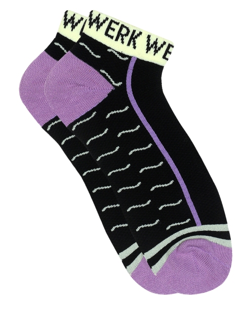 

Soxytoes Workout Unisex Black & Lavender-Coloured Patterned Ankle-Length Socks