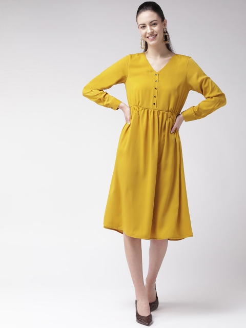 

SCOUP Women Mustard Yellow Solid A-Line Dress