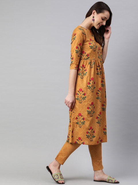 

SIAH Women Mustard Yellow Printed Kurta with Trousers