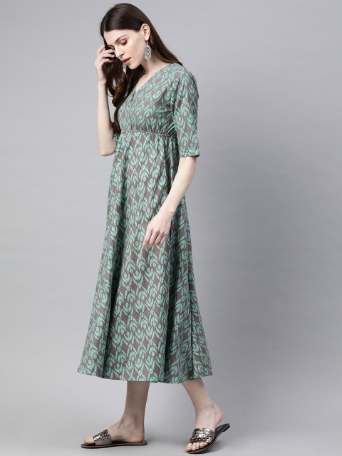

SIAH Women Blue Printed Empire Dress