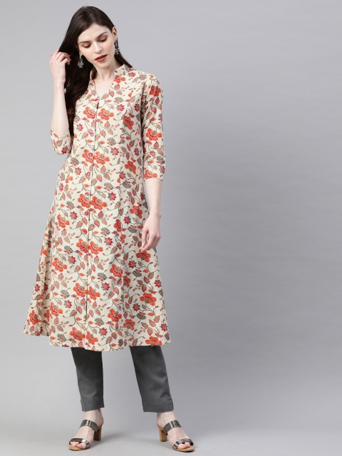 

SIAH Women Off-White & Grey Printed Kurta with Trousers