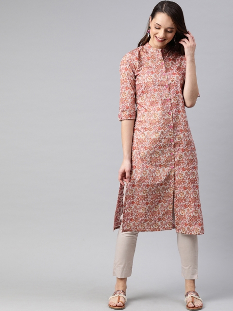 

SIAH Women Pink & Grey Printed Kurta with Trousers