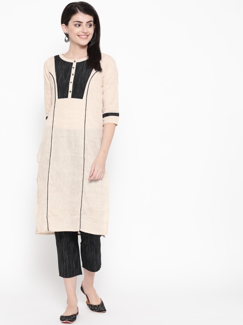 

Be Indi Women Off-White & Black Self Design Kurta with Trousers