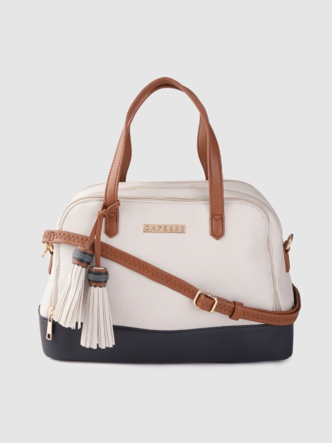 

Caprese White & Navy Blue Colourblocked Handheld Bag