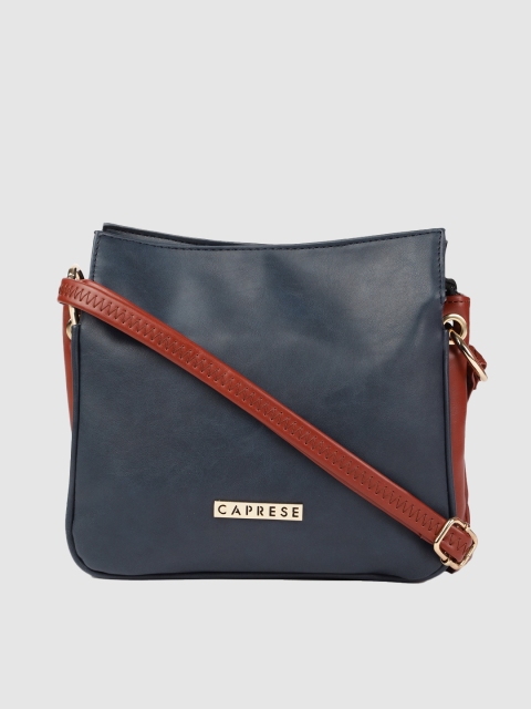 

Caprese Navy Blue & Rust Colourblocked Sling Bag