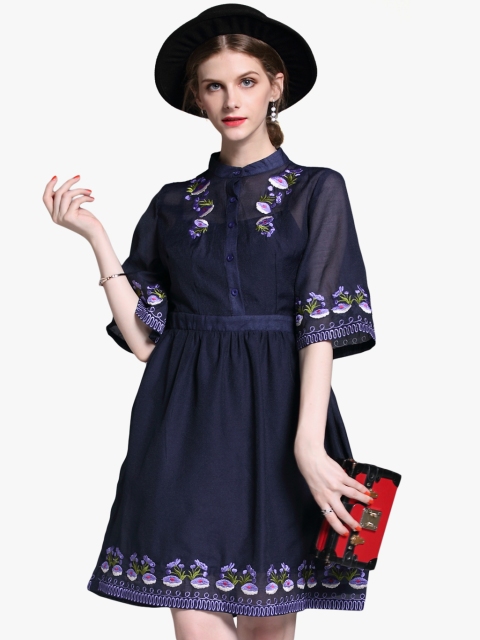 

JC Collection Women Navy Blue Solid A-Line Dress