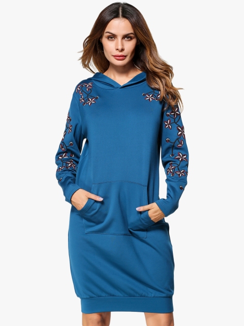 

JC Collection Women Blue Solid Hooded Sweater Dress