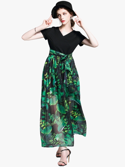 

JC Collection Women Black & Green Printed Maxi Dress