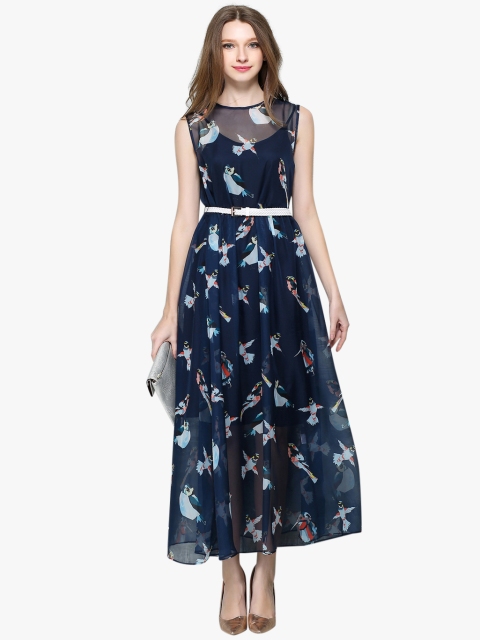 

JC Collection Women Navy Blue Birds Print Maxi Dress